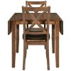 TOPMAX 3-Piece Wood Drop Leaf Breakfast Nook Dining Table Set with 2 X-back Chairs for Small Places, Brown